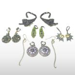 A pair of Matthew Campbell Laurenza silver and purple multi gem set circular pendant earrings, 4cm,