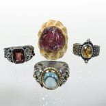 An 18 carat gold and silver Italian cabochon ring, size M,