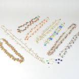 A collection of various coloured bead and pearl necklaces and loose beads, to include malachite,