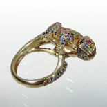 A St Diamond 14 carat gold and multi gem set dress ring, in the form of a chameleon, size L, 13.