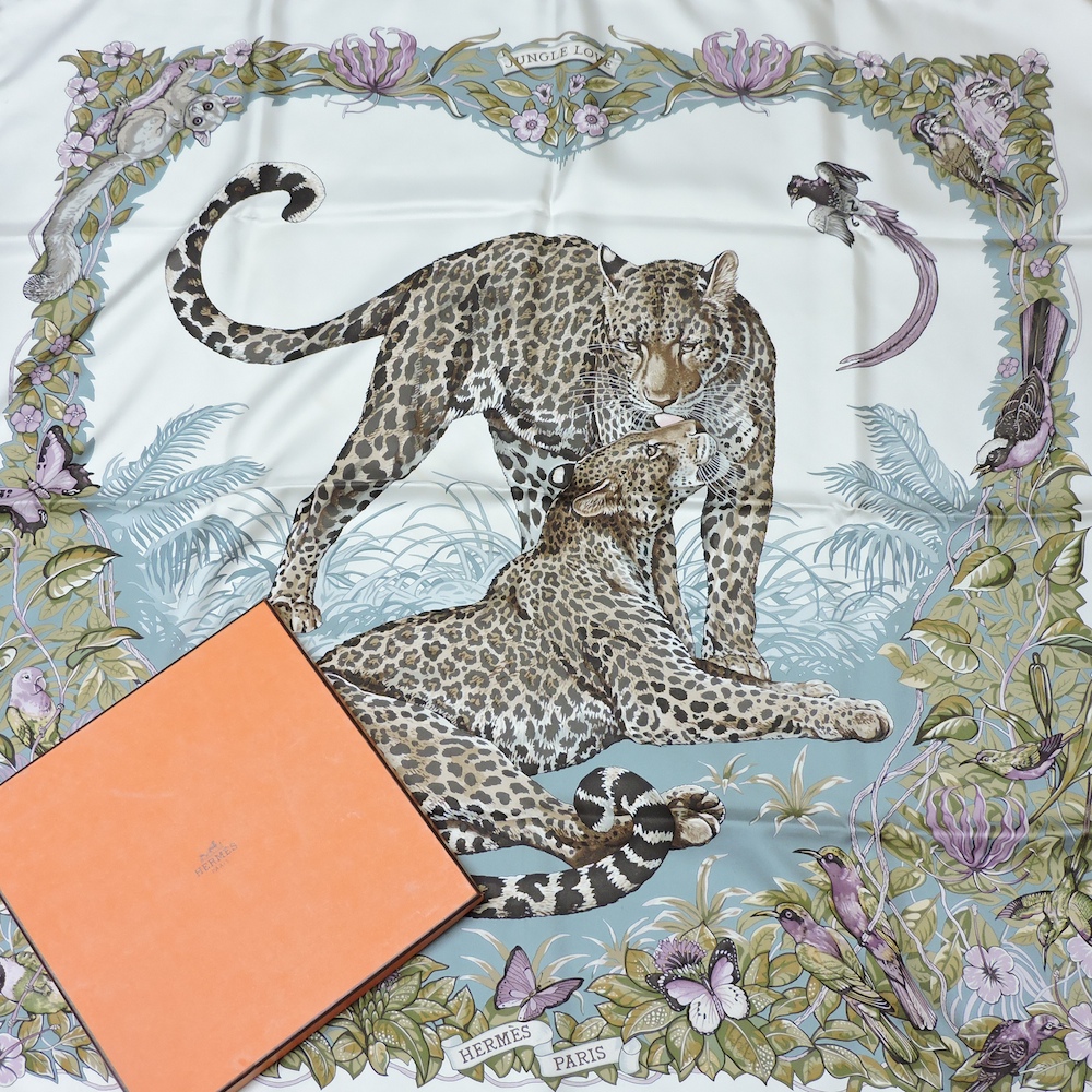 An Hermes silk scarf, Jungle Love, by R Dallet,
