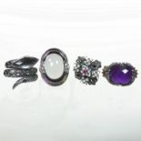 A Stephen Webster silver gilt and purple crystal ring, size N,