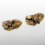 A pair of Magerit 18 carat gold, diamond and black enamelled earrings, of stylised swan design,