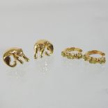 A pair of 18 carat gold peridot hoop earrings, each set with three stones, 15mm, 4.