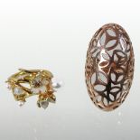 A Shaun Leane gold vermeil cherry blossom enamelled pearl and floral ring,