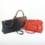 A Max Mara red leather handbag, with a double zip front, 38cm, together with two Max Mara handbags,