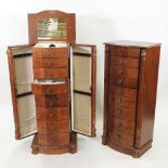 A pair of modern jewellery chests, each fitted with short drawers, with a hinged lid and sides,