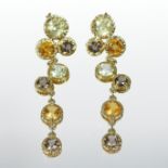 A pair of Marco Bicego style 18 carat textured gold multi gem set pendant earrings,