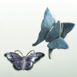 A David Andersen, Norway, silver and purple enamel butterfly brooch, 4cm overall, 5.