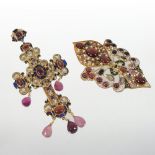 A Percossi Papi designer gold plated, enamelled and gem set Renaissance revival brooch,