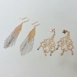 A pair of Tiffany 18 carat gold and silver two-colour drop earrings, stamped T & Co, 5.5cm long, 5.