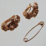 A pair of Russian 14 carat rose gold ladies cluster earrings,