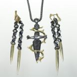 A Stephen Webster 18 carat gold and silver dagger and thorn pendant, 6cm high, 10.