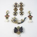 A pair of Percossi Papi Italian silver gilt multi gem ornate earrings, 8cm long,