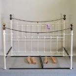 A Victorian style white painted brass bedstead,