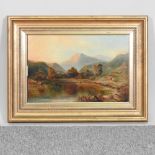 English School, 19th century, river landscape with a figure on a path, oil on board,