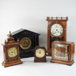 A Victorian black slate mantel clock, 35cm high,
