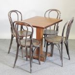 A set of four Thonet style bentwood dining chairs, together with a dining table,