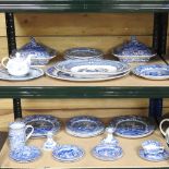 Two shelves of Spode and Copeland Spode Italian pattern blue and white china,