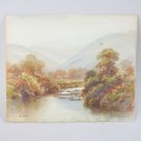 Arthur Cox, early 20th century, 'Autumn Tints', the Sulby river, signed, watercolour,