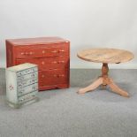 A red painted chest of drawers, 78cm,