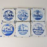 A set of six 18th century Delft blue and white tiles, 12.5 x 12.