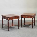 A pair of Charles Barr reproduction inlaid side tables, each containing a single drawer,