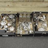 Three boxes of silver plated items,