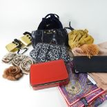 A Prada black leather clutch bag, 21cm, together with a Givenchy flesh coloured scarf,