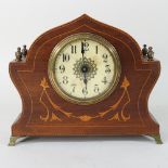 An Edwardian inlaid mantel clock,