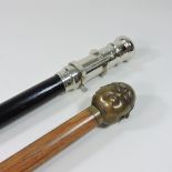 A reproduction walking stick, with integrated telescope, together with another stick,