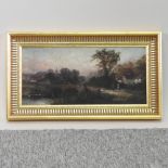 Tom Seymour, 1844-1904, river landscape with figures near a bridge, signed,