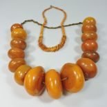 A butterscotch copal amber bead necklace,