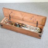 A vintage wooden croquet set, in a wooden case,