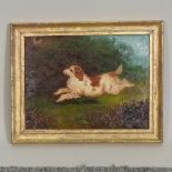 After Henry Percy, 20th century, a spaniel chasing a bird, signed, oil on board,