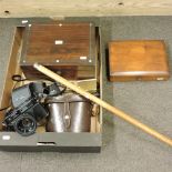 A 19th century rosewood jewellery box, 30cm, together with silver mounted walking cane,