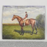 English School, 19th century, a chestnut racehorse with a jockey, oil on canvas laid on board,