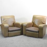 A pair of 1930's brown upholstered club armchairs
