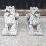 A pair of large reconstituted stone models of lions,