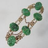 A 9 carat gold and jade coloured hardstone bracelet