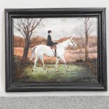 J Whitmore, circa 1900, a lady riding side saddle, signed, oil on canvas,