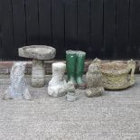 A collection of garden ornaments, to include a reconstituted stone bird bath,