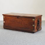 A 19th century camphor wood and brass bound chest, with rope handles,