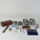 A 19th century glove box, together with various pewter,