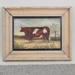 English School, 20th century, a naive study of a bull, oil on canvas laid on board,