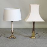 A marble and brass table lamp, together with a brass table lamp,