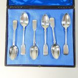 A set of six silver fiddle pattern tea spoons, Robert Wallis,