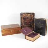 A walnut and brass bound stationery box, 35cm,