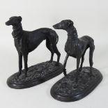 A pair of 20th century bronze models of greyhounds,
