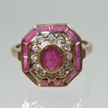 A 9 carat gold ruby and diamond ring